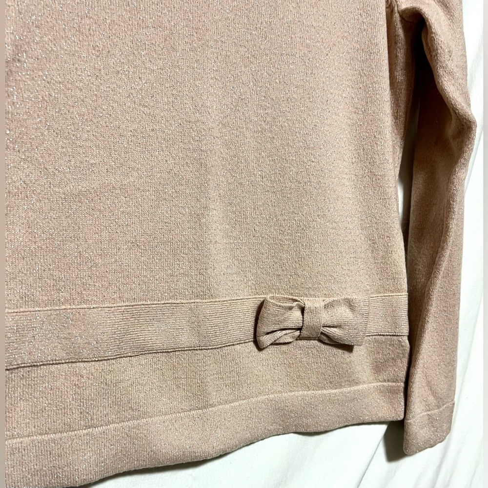 Brooks Brothers 346 Lambswool Blend Sparkle Bow Sweater Pale Pink Holiday Classy - Picture 4 of 9